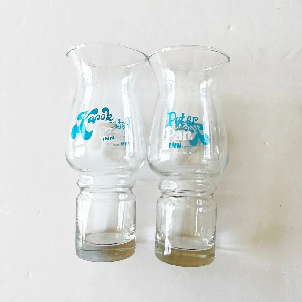Kapok Tree Inn Peter Pan 1976 Tiki Bar Hurricane Glasses Set Of 2 Vintage Glass